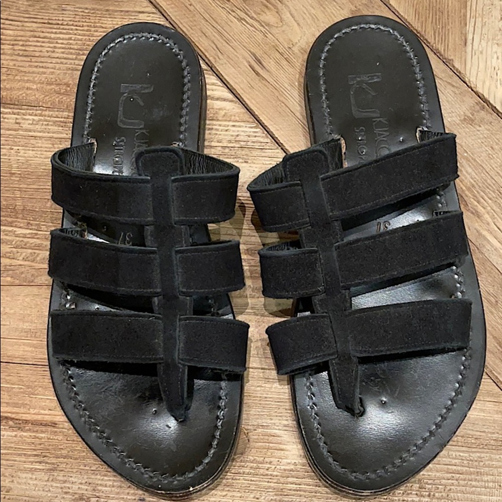 K. Jacques St Tropez Black Suede and Leather Flats